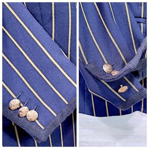 J CREW Schoolboy Blazer Blue Academia Stripe 100% Wool Gold Buttons Womens 8 - Picture 3 of 7